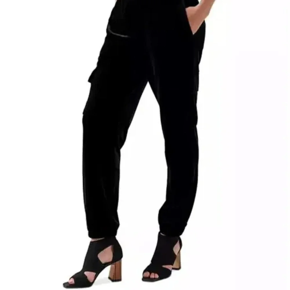 Sanctuary Womens Black‎ Velvet Cargo Joggers Tapered Elastic Waist Pants Small